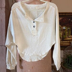 NWOT Free People cropped beige jersey long sleeve top size small